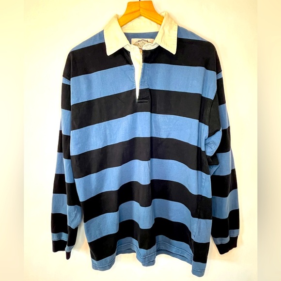Box Office Other - Box Office Y2K Blue and Black Striped Men's Rugby Shirt Size L